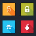 Set Lock and check mark, , Incognito mode and Bomb ready explode icon. Vector Royalty Free Stock Photo