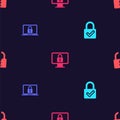 Set Lock and check mark, Laptop lock, on monitor and Broken cracked on seamless pattern. Vector