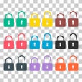 Set of Lock classic design icon, keyhole web button shape, secure vector illustration