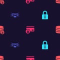 Set Lock, Computer api interface, Credit card with lock and Server security on seamless pattern. Vector Royalty Free Stock Photo