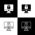 Set Lock on computer monitor screen icon isolated on black and white background. Security, safety, protection concept Royalty Free Stock Photo