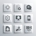 Set Lock in hand, Server, Data, Web Hosting, System bug on mobile, House system, Shield with WiFi wireless, Processor Royalty Free Stock Photo