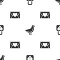 Set Lock and heart, Dove and Envelope with Valentine on seamless pattern. Vector