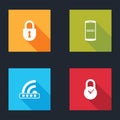 Set Lock, Mobile and password, Wifi locked and Padlock with clock icon. Vector Royalty Free Stock Photo