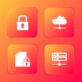 Set Lock, Network cloud connection, Document and lock and Server, Data, Web Hosting icon. Vector Royalty Free Stock Photo