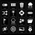 Set of Lock, Picture, Hide, Settings, Flag, Skip, Shuffle, Garbage, Switch icons