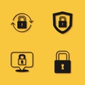 Set Lock, and Shield security with lock icon with long shadow. Vector Royalty Free Stock Photo