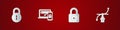 Set Lock, Two steps authentication, Safe combination lock wheel and Bezier curve icon. Vector