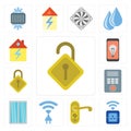 Set of Locked, Socket, Doorknob, Wireless, Window, Intercom, Locking, Mobile, Home, editable icon pack