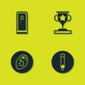 Set Locker or changing room, Pencil, Ear listen sound signal and Award cup icon. Vector