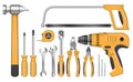 Set of locksmith tools for repair and renovation, realistic vector illustration