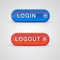 Set of login logout buttons - red, blue