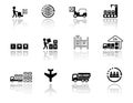 Set logistic icons with mirror reflection silhouette