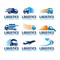 Set logistics transportation logo vector, Fast delivery concept icon. Simple one colored shopping element illustration. Royalty Free Stock Photo