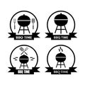 Set of logo bbq time with grill pan Royalty Free Stock Photo