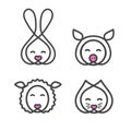 Set logo design template with animal head. Cute rabbit, cat, sheep and pig snout for sign pet shop. Symbol in a linear Royalty Free Stock Photo