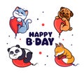 Set of logo Happy Birthday with animals. Royalty Free Stock Photo