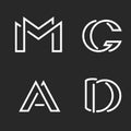 Set logo M, D, A, G letters monograms logos, group creative linear marks, overlapping black and white thin lines business or