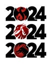 Set of logos 2024 with dragons. Icon with the symbol of the year. Simple, modern, and concise design