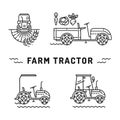 Set logos farm tractor line art style Agriculture machines vector
