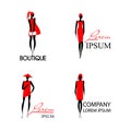 Logos with black silhouette woman in red dress Royalty Free Stock Photo