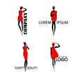 Logos with black silhouette woman in red dress Royalty Free Stock Photo