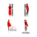 Logos with black silhouette woman in red dress Royalty Free Stock Photo