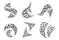 A set of logos from flying silhouettes of birds. Collection logo with a flock of birds. Vector illustration.