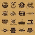 Set of logos for handmade shops. Tailor salon advertisement logotypes. Royalty Free Stock Photo