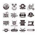 Set of logos for handmade shops. Tailor salon advertisement logotypes.