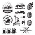 Set of logos and icons relating to service station car: oil chan Royalty Free Stock Photo