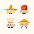 Set of logos Mexican, Chinese, Indian, French cuisine.
