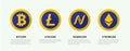 A set of logos of popular crypto currency.