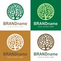 Set of logos with a round tree of life. Royalty Free Stock Photo