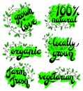 Set of logos, stamps, badges, labels for natural, eco, bio products, farms, organic. 100% natural product. Floral elements. Handdr