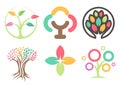 Set of logos of the trees. Abstract leaves icons. Eco park logotype collection. Colorful leaves design element.