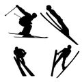 A set of logos for winter sports, a silhouette of a skier in a jump