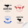 Set of logotypes with running dog for petshops, veterinary, advertising of hunting equipment. Royalty Free Stock Photo