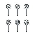 Set of lollipop candy outline icons isolated