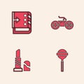 Set Lollipop, Sound mixer controller, Gamepad and Lipstick icon. Vector