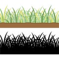 Set of long green grass fresh ground and solid black silhouettes grass on white background vector