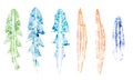 Set of long watercolor leaves. Hand stamps Royalty Free Stock Photo