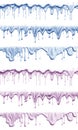 2 Set of long Wave pastel light blue purple liquid paint splash melting dripping on transparent cutout PNG