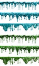 2 Set of long Wave turquoise blue green liquid paint splash melting dripping on transparent cutout, PNG