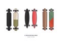 Set of longboards various shaped on white background.