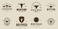 set of longhorn or buffalo logo vintage vector illustration template icon graphic design. bundle collection of various head of Royalty Free Stock Photo