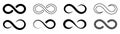 Set of loop sign. Isolated infinity symbol in black. Forever icons on white background. Endless sign collection. Bold and outline