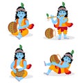 Set of lord krishna different posses character Illustration, happy Krishna janmashtami birthday of lord krishna, festival of india