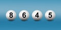 Set of lottery balls with numbers on blue gradient background