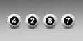 Set of lottery balls with numbers on grey gradient background